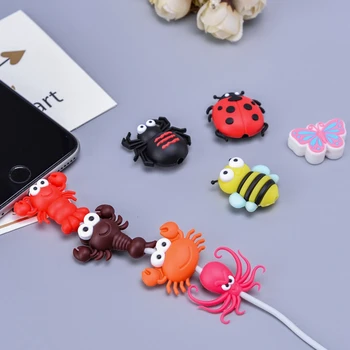 

10pcs Insect Bite Style USB Date Charging Cable Protector Cover Cute Animal USB Charger Cord Protector for iPhone Charging Cable