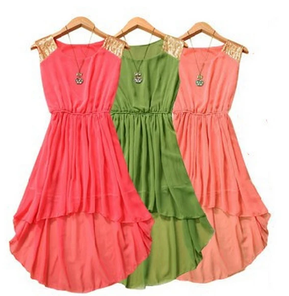 

2019 Summer fwomen irregular Asymmetric chiffon dress,14 color plus size S -- XXXL paillette party dress girl dresses ,