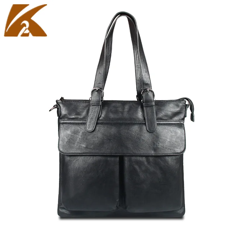 KVKY 2018 Large Capacity Tote Hand Bags Man Casual Business Shoulder Bag Men Vintage Fashion Leather Briefcase Handbags Black