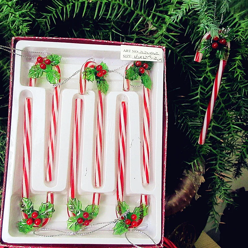 6pcs Custom Handmade Murano Glass Christmas Crutches Model Sculpture