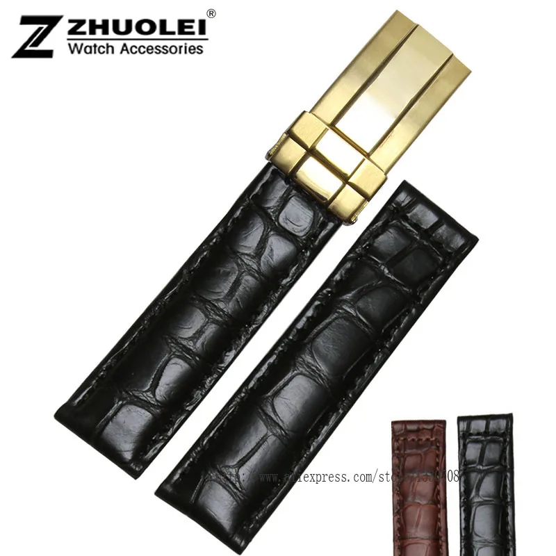 

19mm 20mm Black Brown Genuine Alligator Leather Watch Strap Band silver gold Rose goldstainless steel Deployment Buckle