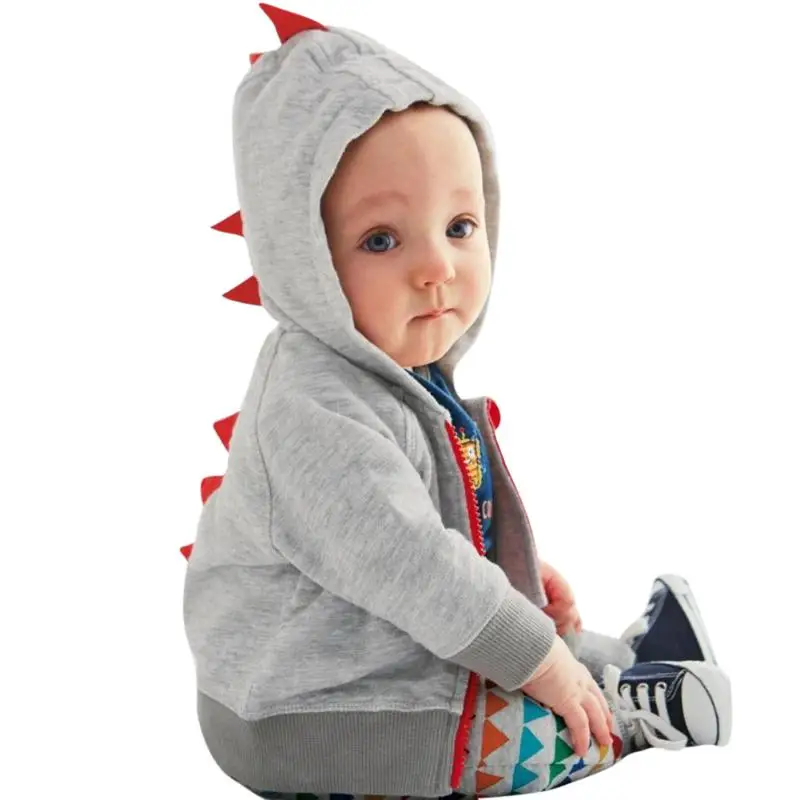 

70-100cm Cute Dinosaur Spring Children Coat Hooded Sweater Coat Dinosaur Shape Zipper Sweatshirt for Toddler Boys Girls Clothes