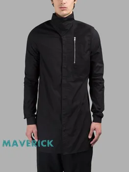 

2019 new fashion European and American style spring and autumn zipper collar shirts high collar zipper long thick shirt
