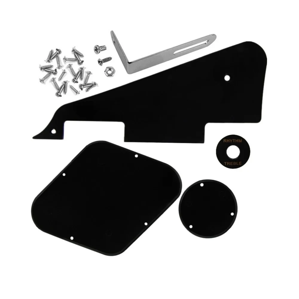 

FLEOR Set of 1Ply Black Guitar Pickguard /Cavity /Switch Covers/Pickup Selector Plate /Bracket/Screws for LP Guitar Parts