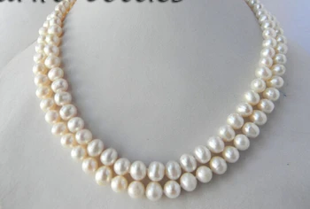 

shipping>>>>2Strands 18'' 8mm White Round Freshwater Pearl Necklace