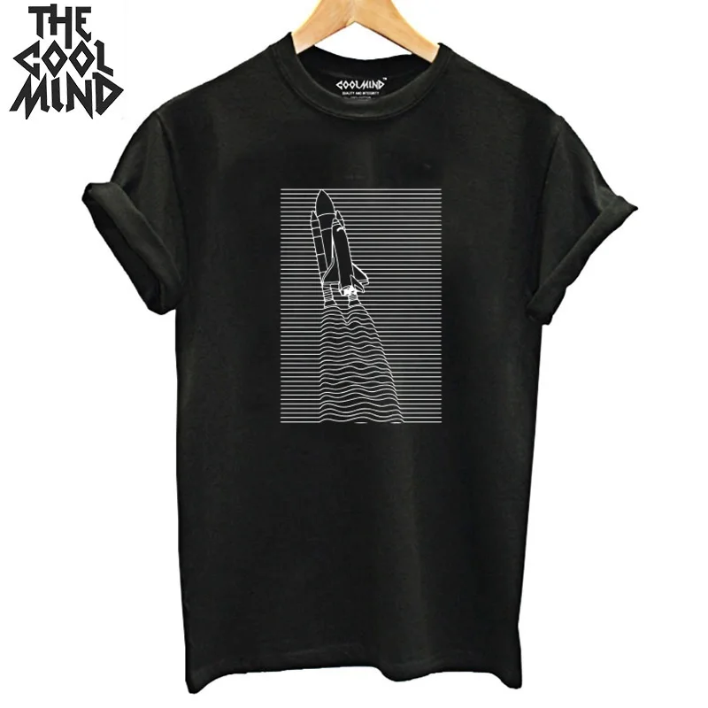 

COOLMIND 100% cotton summer rocket print women T shirt casual short sleeve women tshirt female o-neck t-shirt tee shirts