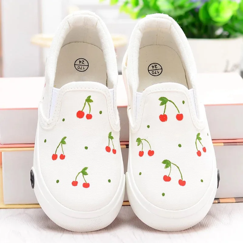 

Free shipping art craft kids shoes cartoon sneakers for children boys girls Cherry pictures flats for baby in spring autumn