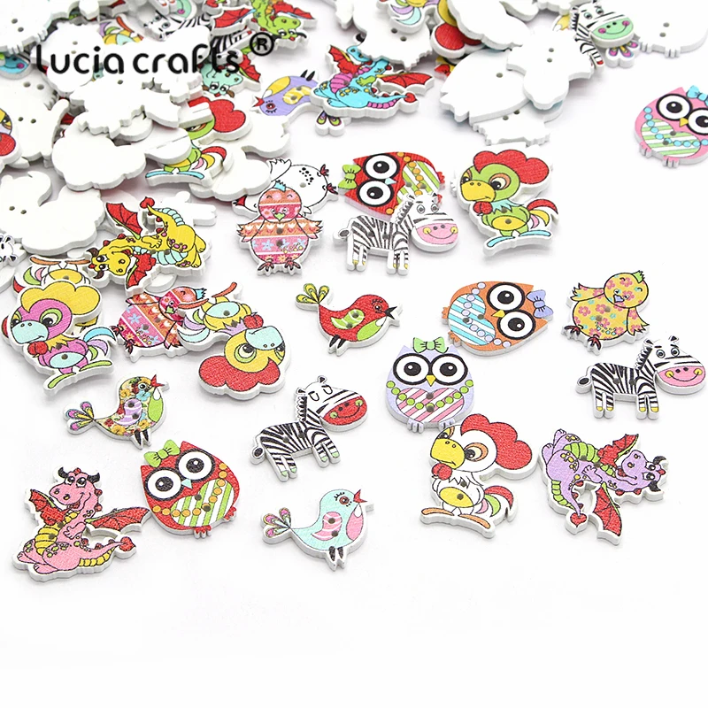 Lucia crafts 12 шт/50 шт Случайные Смешанные Мультяшные животные деревянные пуговицы 2 отверстия DIY Швейные аксессуары ручной работы для одежды E0209