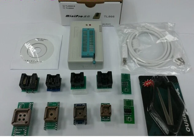 USB Bios Programmer TL866CS with Black ZIF Socket +9pcs adapters+test clip+25 SPI Flash adapter support in-circuit programming |
