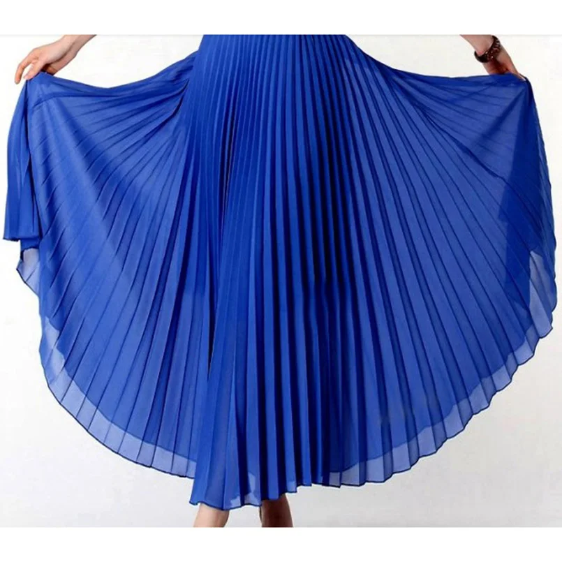 

2019 Womens Summer Solid Color High Waist Chiffon Long Skirt Spring Bohemian Pleated Maxi Skirts Elegant Ladies Black Skirts