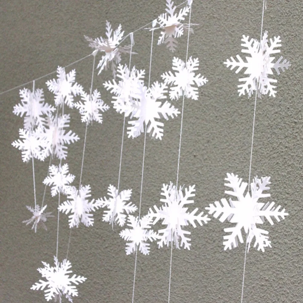 Frozen Party Supplies 3M Silver Snowflake Shape Paper Garland Christmas Wedding Decoration Scene New Year Decor