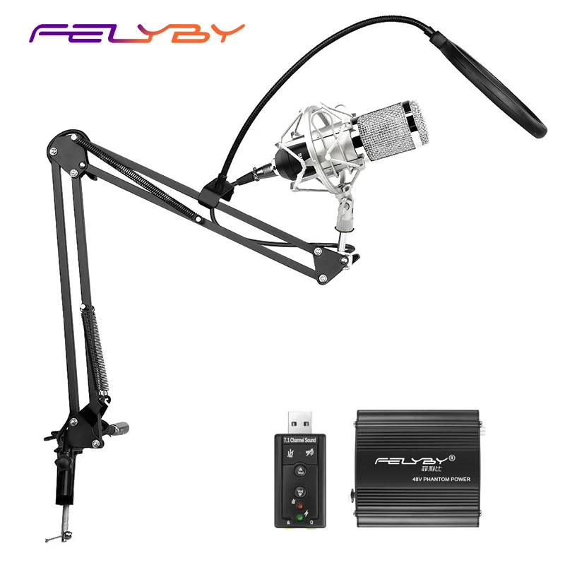 48v phantom power metal shock mount bm 800 condenser microphone for