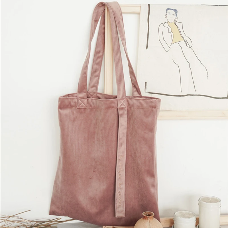 Youda бархатная сумка на плечо с лентой, винтажный стиль, посылка, нежная Сумочка, вышитые женские сумки для покупок, одноцветные сумки - Цвет: Розовый