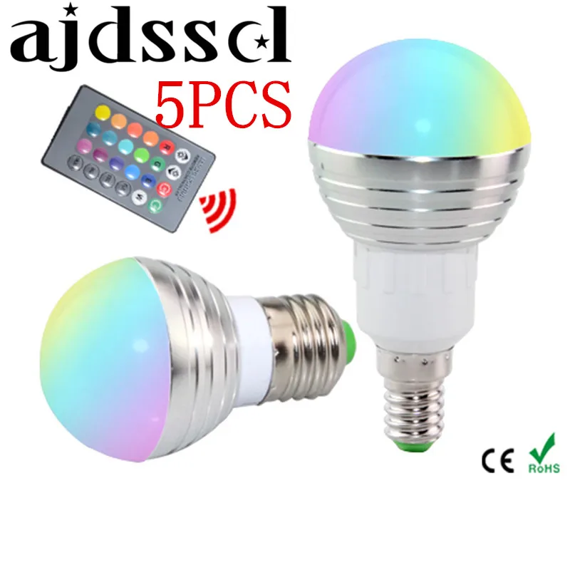 

5PCS E27 E14 LED RGB Bulb lamp AC85-265V 5W LED RGB Spotlight dimmable magic Holiday RGB lighting+IR Remote Control 16 colors