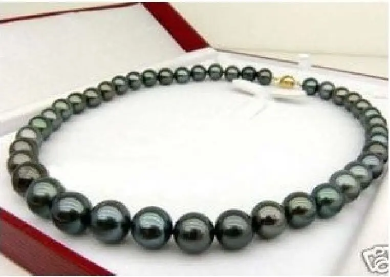 

Charming 18" 10-11mm genuine natural tahitian black pearl necklace