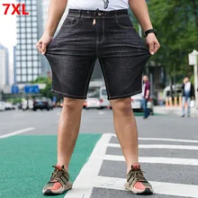 Летние тонкие мужские джинсы tide плюс размер большой размер стрейч шорты брюки эластичная талия Свободные шорты 7XL 6XL