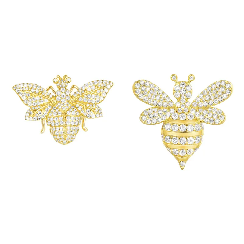 

ZEF 925 Sterling Silver Stud Earrings, Creative Asymmetric Bee Earrings, Charm Simple and Elegant Ladies Jewelr