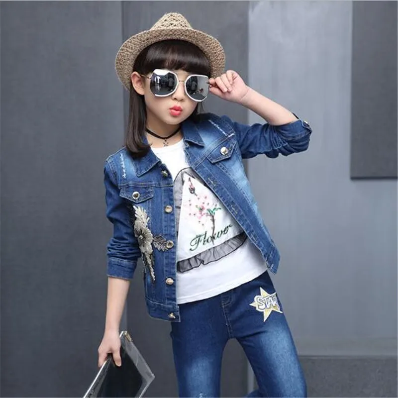 Женский джинсовый костюм футболка и джинсовые брюки|cowboy suit|girls clothing setsclothing sets |