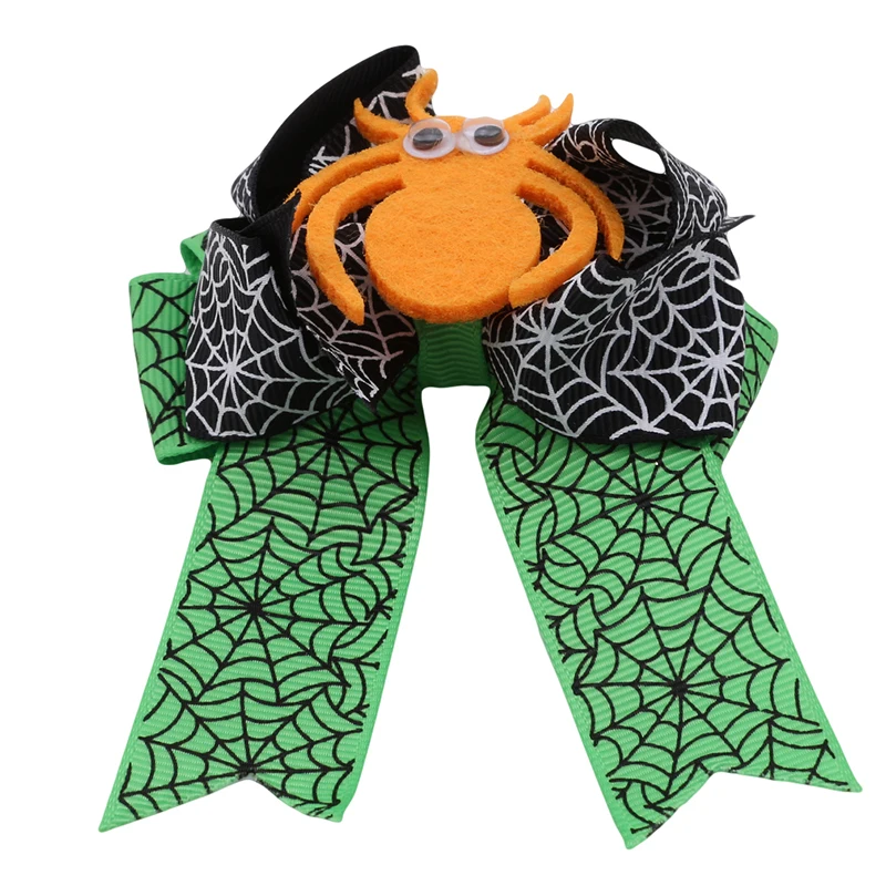 

Cute Bow Hair Clips Kids Hair Accessories Orange And Purple Ribbon Halloween Spider Hairgclips