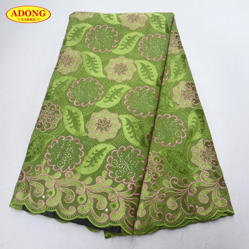 

Attractive design African cotton lace fabric Embroidery with Rhinestones and Stones 5 yards Swiss voile lace fabric For Garment