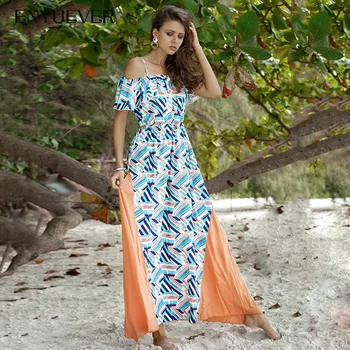 

Enyuever Long Beach Dress Bohemian Women 2019 Spaghetti Strap Print Ruffle Loose Vestido Casual Party Sukienka Maxi Boho Dress