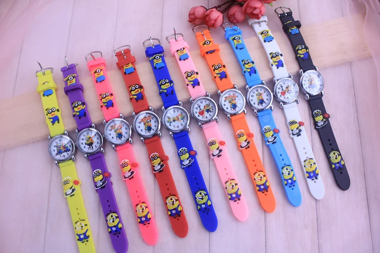 Мультфильм 3D Миньоны наручные часы Дети мультфильм кварцевые часы для мальчиков и девочек подарок на год часы
