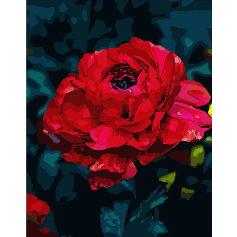 Big red blooming Flower DIY Digital Painting By Numbers Modern Wall Art Canvas Gift for children Home Decor 40x50cm | Дом и сад