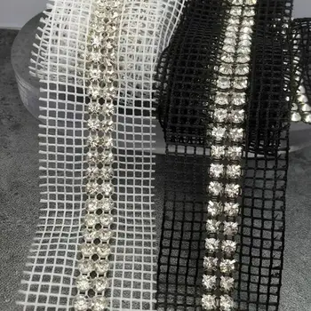 

50yards 38mm White/Black Mesh Diamond Embroidered Braide Lace Ribbon Fabric Handmade DIY Wedding Dress Lace Trim Sewing Material