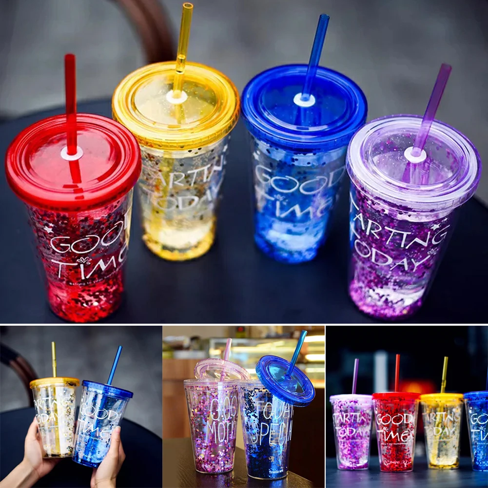 

Milk Shake Smoothie Drink Bottle Iced Coffee Juice Travel Cup With Straw 450ML