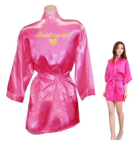 Bridesmaid Robes Bridesmaid Heart Golden Glitter Print Faux Silk Kimono Robes Wedding Gift Bride Team Bachelorette Lov