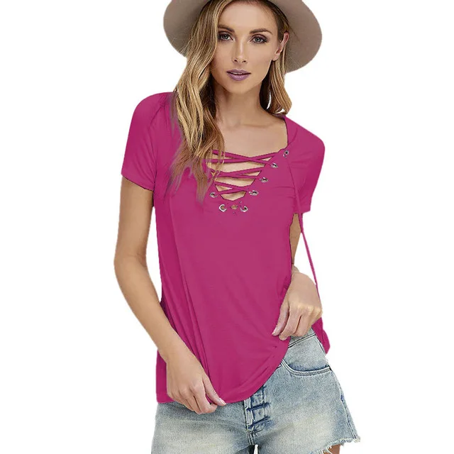 Aliexpress.com : Buy Women T shirt 2017 string line V neck causal ...