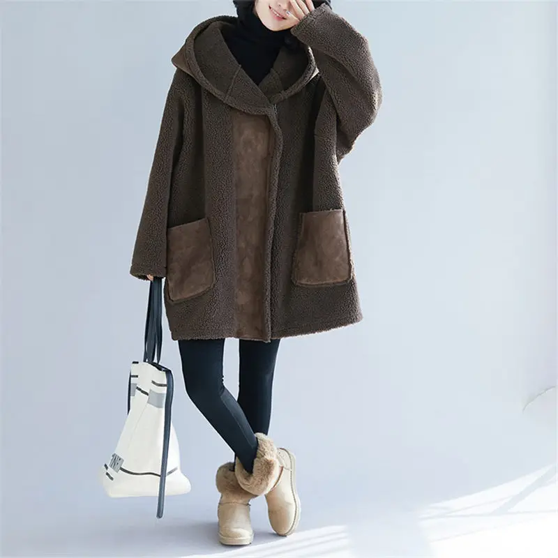 Женские куртки с капюшоном очень большого размера на весну и осень, плотное шерстяное пальто с длинными рукавами, корейские хлопковые кардиганы abrigos mujer f056