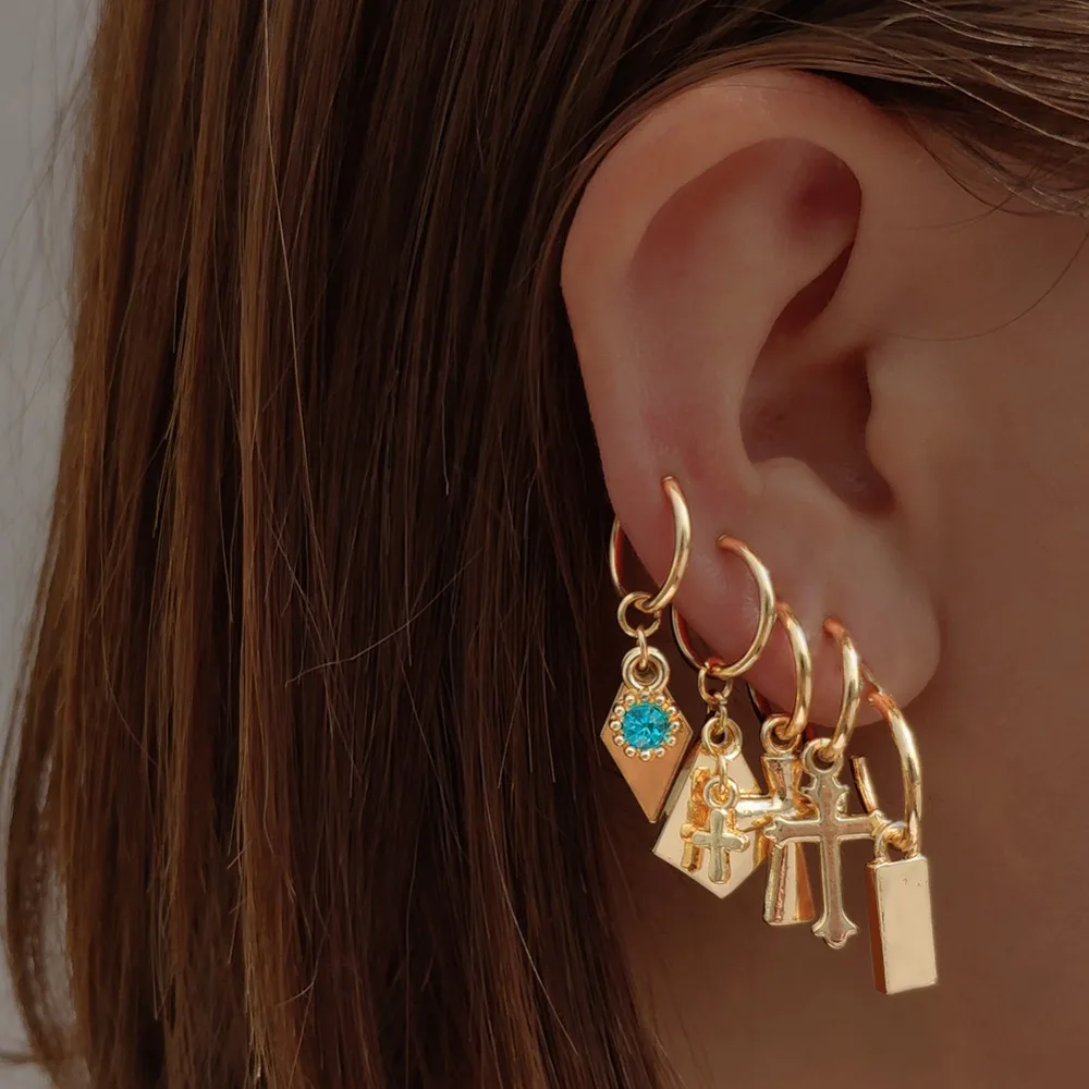 

Cartilage Cross Heart Earring Boho Style Endless Drop Earrings For Women Gold Color Drop Earrings Jewelry Gift For Girls Women