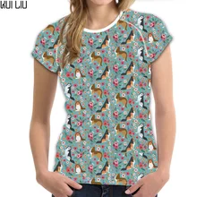 Индивидуальный дизайн цветок шелти футболка для женщин Повседневная Милая мультяшная собака шаблон футболка персонализированные дамы 3d футболка