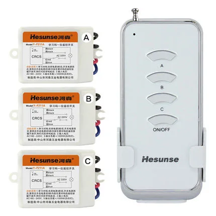 

Y-F211A1N3 Wireless 3 Way 433mhz Light Lamp 220V Wireless Remote Control Light Switches Learning Code With 3 Receivers