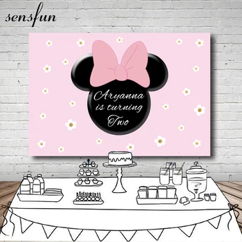 

Sensfun Pink Minnie Photograpy Backdrop Flower Girls 1st Birthday Party Backgrounds For Photo Studio Customized 7x5ft Vinyl
