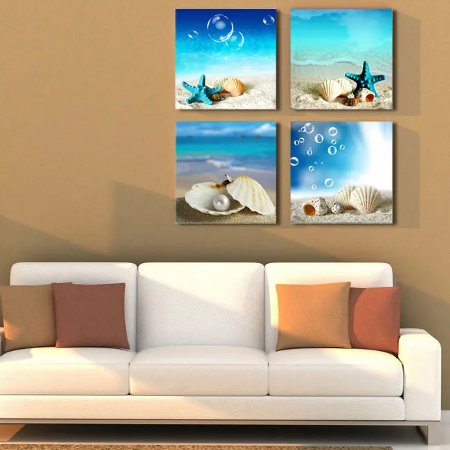 4 Panel Large Beach Canvas Seascapes Landscape Paintings Wall Art Home