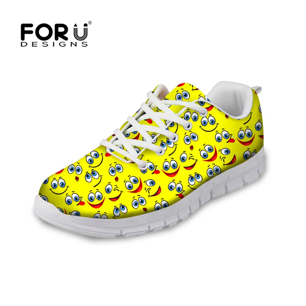 

FORUDESIGNS Funny Emoji Printing Women's Flats Woman Lace-up Casual Flat Shoes Female Spring Summer Leisure Light Weight Shoes