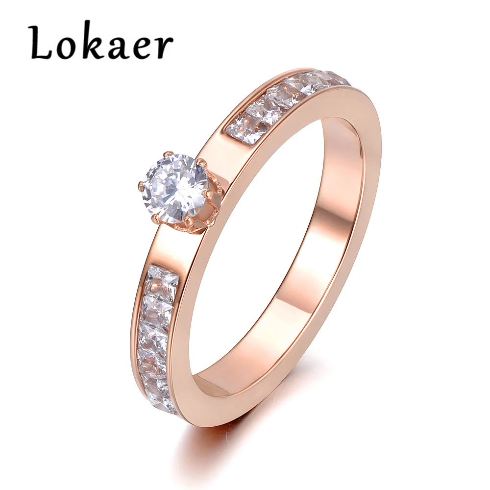 Lokaer кольцо из нержавеющей стали розовое золото цвет AAA циркон сверкающие стразы для подарка на Рождество девушка для женщин никогда не выцветает R18131 - Цвет основного камня: Rose Gold Color