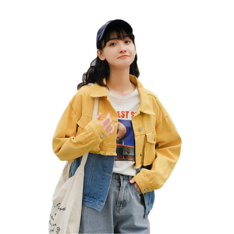 

2019 Spring Women Denim Jacket New Stitching Contrast color Outerwear Loose Student Long-sleeved Tops Autumn Cowgirl Coat JIA32