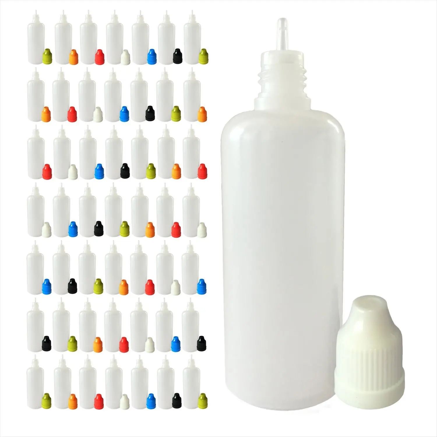 60mL LDPE Plastic Bottle Long Thin Tip 50 Pack CRC Child Resistant Cap