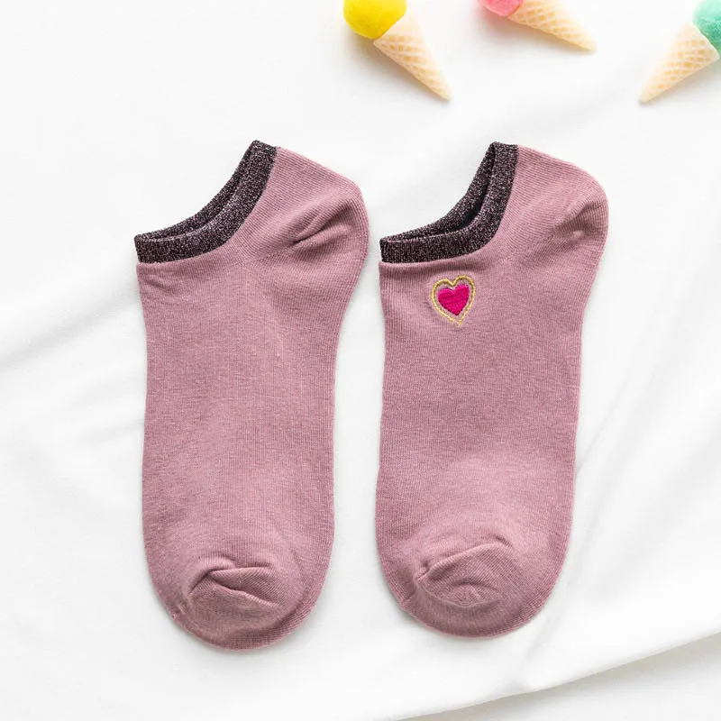 1 пара новых милых носков женские мягкие дышащие хлопковые носки с рисунком красного сердца Повседневные Удобные носки по щиколотку модный стиль - Цвет: 20