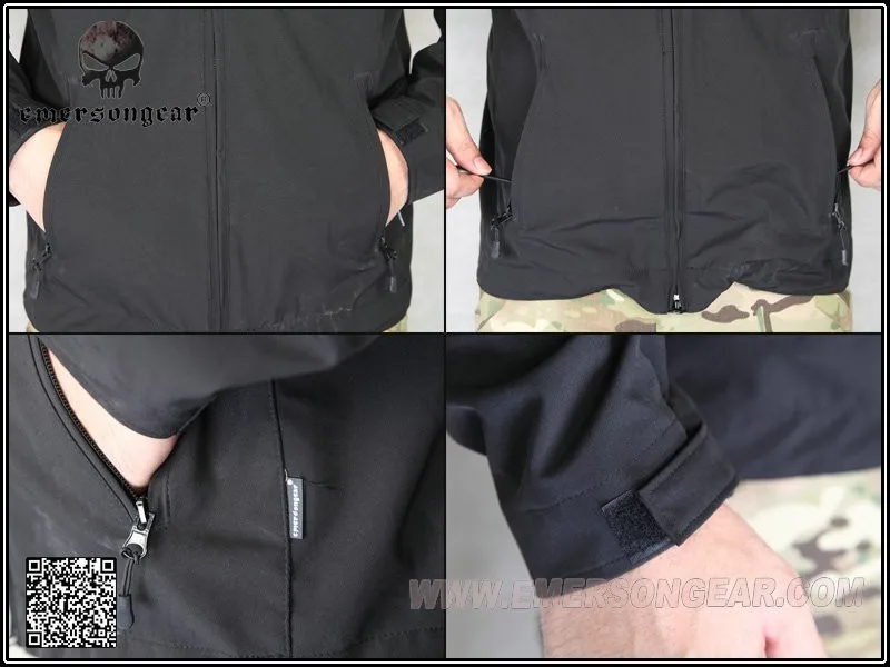 Охотничья Боевая куртка EMERSON SoftShell ветровка дышащая пот мультикам черный DE EM6810