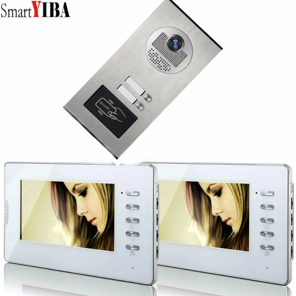 SmartYIBA Apartment Intercom Entry System 2 Monitor 7\ HD Color Video Door Phone Video Doorbell intercom System 2 Houses