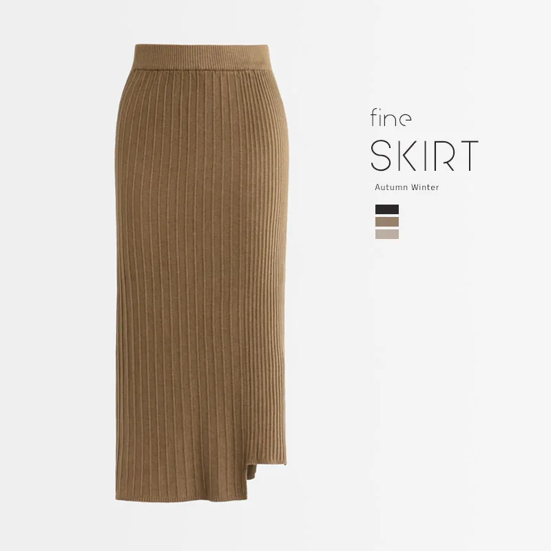 

1pcs Hight waist Women Pleated knit skirts 2019 Autumn Knitted cotton Splicing Irregular Long Pleated skirt Ladies Skinny skirts
