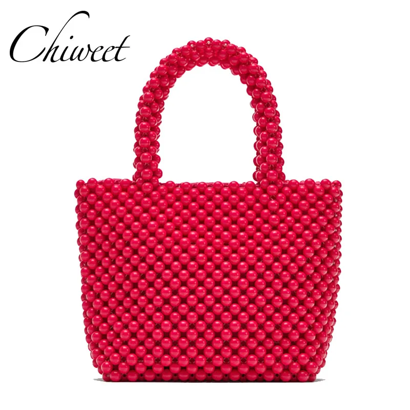 

Luxury Women Bag Acrylic Pearl Tote Top-Handle Bucket Bag Brand Handmade Beaded Designer Handbags Ladies Party Evening Bags Girl