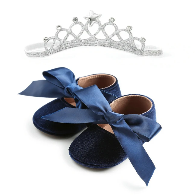 Обувь для крещения для маленьких девочек; бархатная обувь принцессы с бантом и кружевом; обувь для малышей; мокасины для новорожденных девочек на крестины