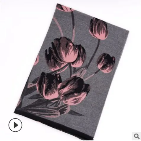 Осенний и зимний толстый теплый двухсторонний шарф двойного назначения женский модный тюльпан цветок имитация кашемира шаль - Цвет: A6