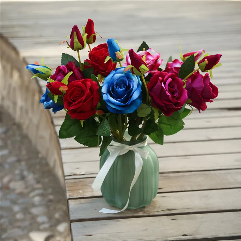 

Wedding decoratio high quality artificial flowers Vivid real touch roses Artificial Silk Flower Bride Home Decor