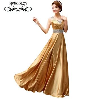 

2017 New Women Gorgeous Host Dress Elegant Gold noble Banquet Dress Long Paragraph V Collar Fashion dresses Vestidos ls178